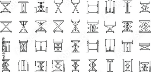 Folding stool design variations, line art furniture illustration, classic chair frame study, geometric craftsmanship drawing, decorative seating concept artwork