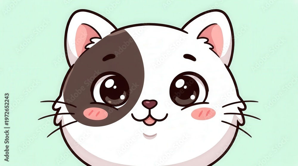 Fototapeta premium Cute Cartoon Cat Illustration with Expressive Facial Features in a Playful Style