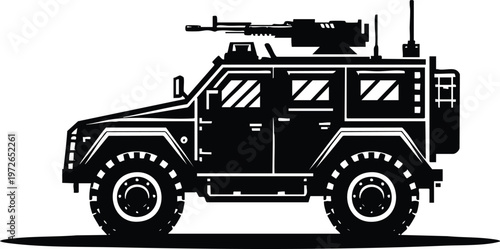 Armored military vehicle with mounted machine tactical transport illustration for defense and security concepts isolated on white isolated on white background