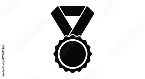 A black silhouette depicts a medal with a ribbon representing achievement and victory a strong silhouette high quality