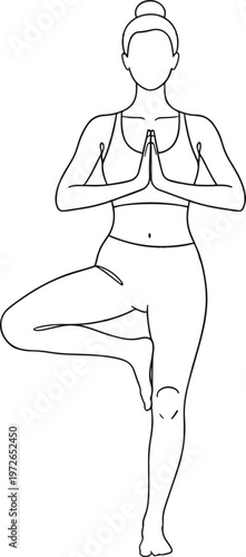 woman in yoga pose, tree pose, vrksasana, fitness illustration