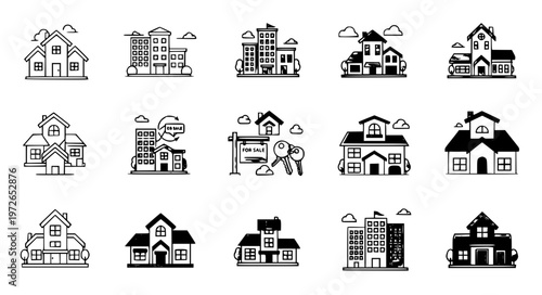 Tableau sur toile Stylized house multi series icon set vector EPS10 isolated on white
