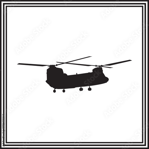 Twin Rotor Military Helicopter Silhouette Minimalist Heavy Lift Aircraft Illustration