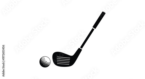 A minimalist depiction of a golf club and ball in stark contrast creating a striking silhouette high quality