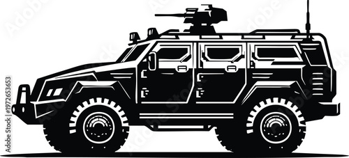 Armored tactical vehicle with mounted machine rugged off-road design for security and defense concepts isolated on white isolated on white background