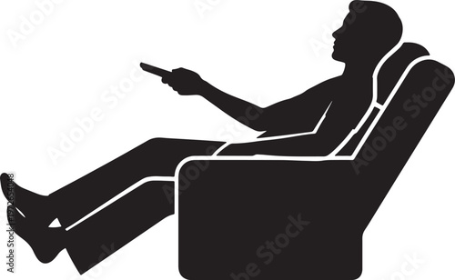 Silhouette of a man sitting in a recliner holding a remote control also transparent background chair