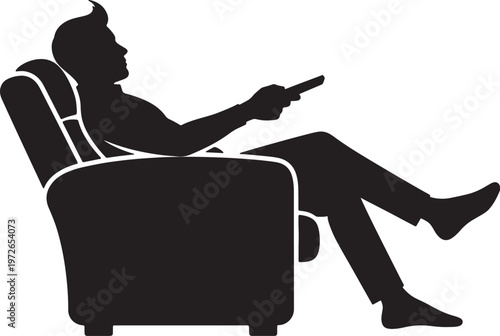 Silhouette of a person relaxing in an armchair holding a remote control also transparent background reclining