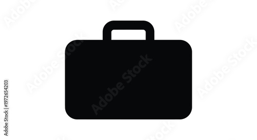 A stark black silhouette of a classic briefcase rests on a plain white background offering simplicity high quality