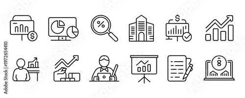 Business finance and investment icons set for stock market analysis and growth