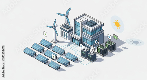 Hybrid Solar And Wind Renewable Energy Plant.