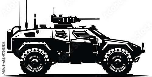 A heavy Military armored vehicle car vector illustration isolated on a white background