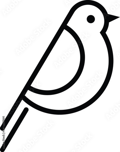 A simple line drawing of a bird perched on a thin branch against a plain background
