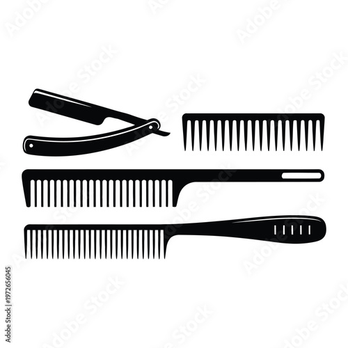 Black icons of hairdresser's tools on white background