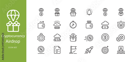 Cryptocurrency Airdrop Icon Set – Crypto Rewards, Token Distribution, and Blockchain Marketing Icons