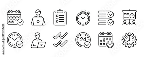Time management and organization icons for productivity and planning