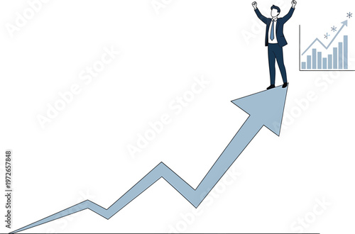 Business success depicted by upward trajectory and triumphant executive Vector