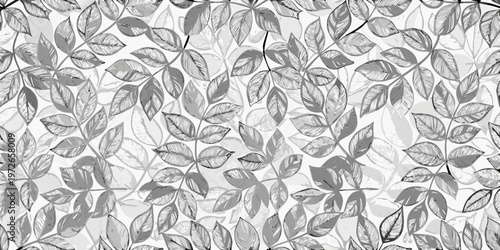 Fotografija Seamless botanical pattern with sketched leaves in grayscale tones
