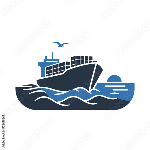 Cargo Ship Container Vessel Icon Logo