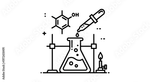 Chemical Experiment Icon with Erlenmeyer Flask and Dropper