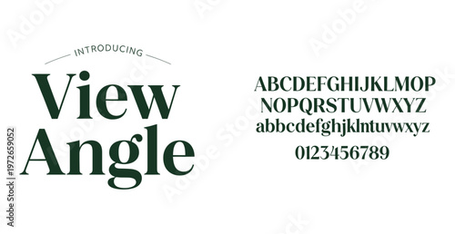 A modern font introduction showcasing uppercase and lowercase letters with numbers on a clean white background