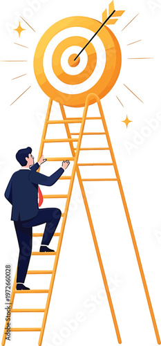 A determined individual climbing a ladder to reach a target goal Vector