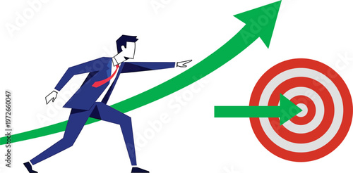 Business professional aiming towards success with upward growth trajectory Vector