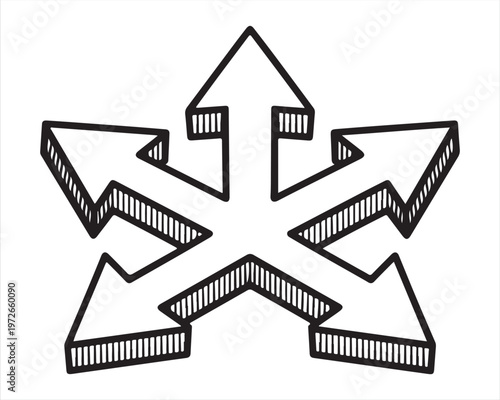Navigation Arrows Illustration in Black and White Line Art