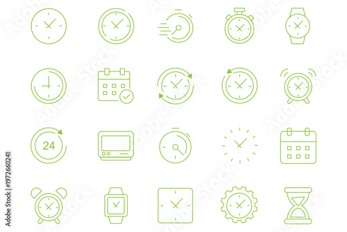 Vector Time and Clock icons set.Clocks icon collection design. Horizontal set of analog clock icon symbol .Circle arrow icon.Vector illustratio