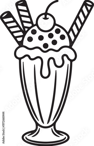 Classic Milkshake Dessert with Cherry and Wafer Cookies