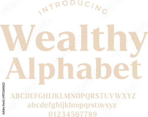 Introducing the Wealthy Alphabet font with uppercase and lowercase letters and numbers
