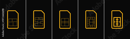 Title: A collection of golden smart cards with integrated circuits and varying chip layouts is displayed high quality professional detailed modern elegant