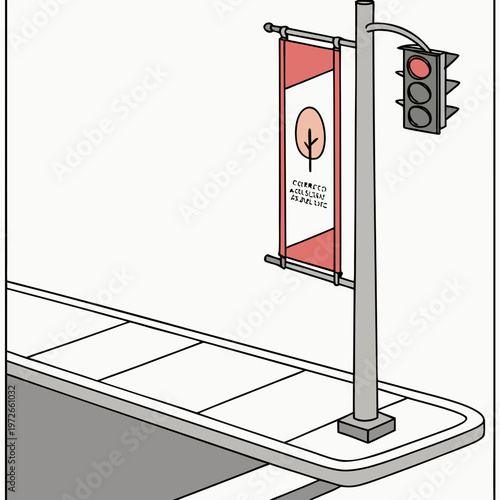 Traffic light and banner pole with tree logo