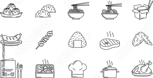 Food and Cooking Vector Illustration Showing Cuisine Icons