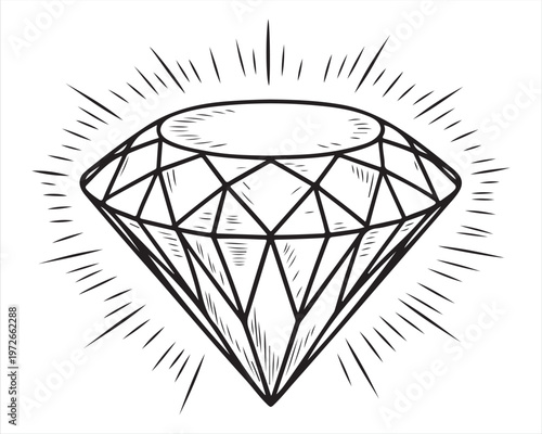 Hand Drawn Diamond in Vintage Engraving Style
