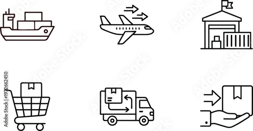 A collection of logistics and transportation icons on a white background