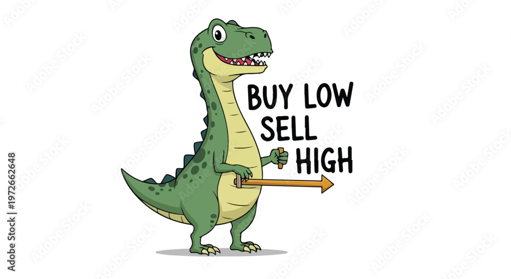 Obraz premium Friendly Dino Trader Holding Candlestick Chart Illustration