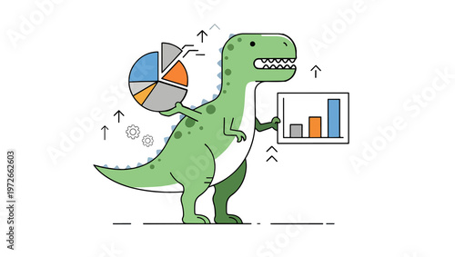 Dinosaur Holding Tablet with Stock Growth Chart