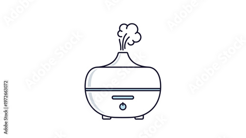 Simple outline illustration of an electric aroma diffuser emitting a cloud of steam or mist for a calming home fragrance experience.