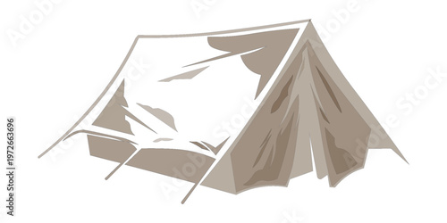 Classic vintage camping tent for trip journey travel adventure, on isolated white background. Retro booth camping and mountain exploring. Custom graphic print design vector engraving illustration.