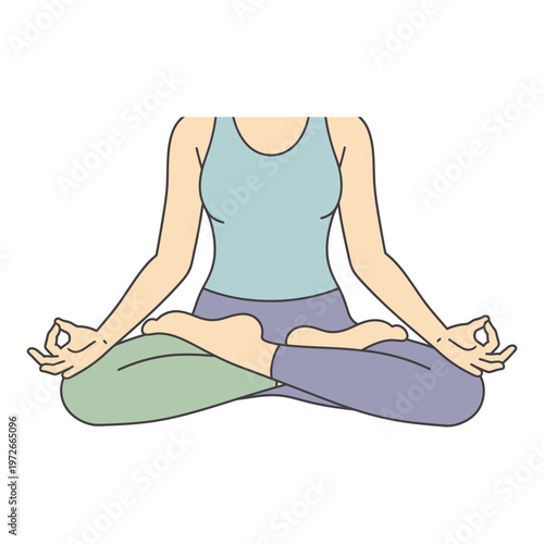 Woman sitting in lotus position meditating with hands in mudra isolated on transparent background