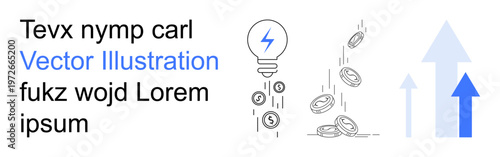Business strategy, financial growth, investment, economic success, innovative ideas, profitability. A light bulb with coins and pointing arrows. Financial growth and investment concept