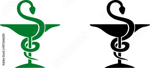 Bowl of Hygieia Green Snake Icon Set