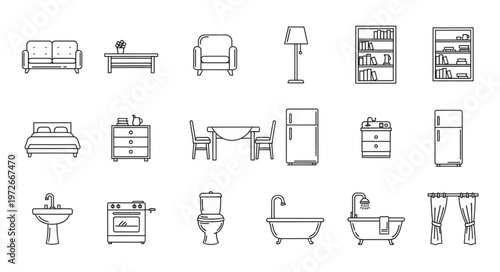 Collection of Furniture Sketches for Interior Design and Home Decor.