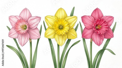 Close-Up Photo of Colorful Easter Lilies in Bloom with Green Leaves