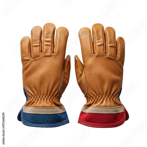 Pair of leather work gloves isolated on transparent background