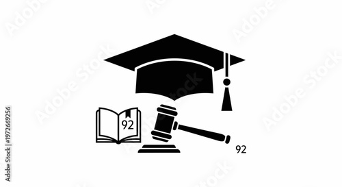 Graduation cap and law book icon.