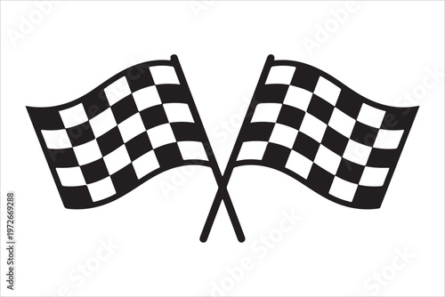 Racing finish line symbol, crossed checkered racing flags vector illustration, crossed checkered flag motorsport icon design