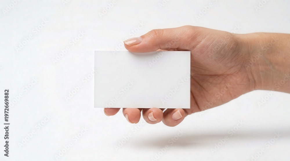 Obraz premium Photorealistic Hand Holding Blank Business Card for Professional Marketing