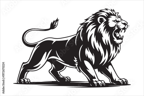 Lion roaring silhouette vector animal illustration, Lion silhouette illustration vector wild animal king predator wildlife symbol isolated on white background