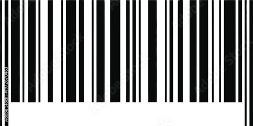 A stark black and white barcode image dominates the frame presenting a pattern of vertical lines for product identification
